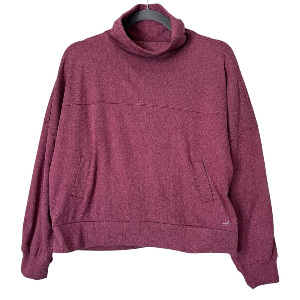 Freely Amira Cowl Neck Soft Stretch Knit Pullover Sweatshirt Red Athleisure